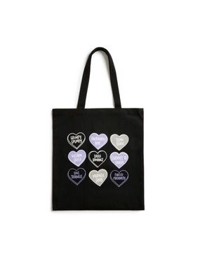 New Canvas Heart Print Tote Bag in Black